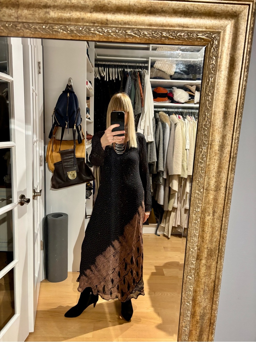 Carole Little Black Dress with Brown Patterned Skirt Panel